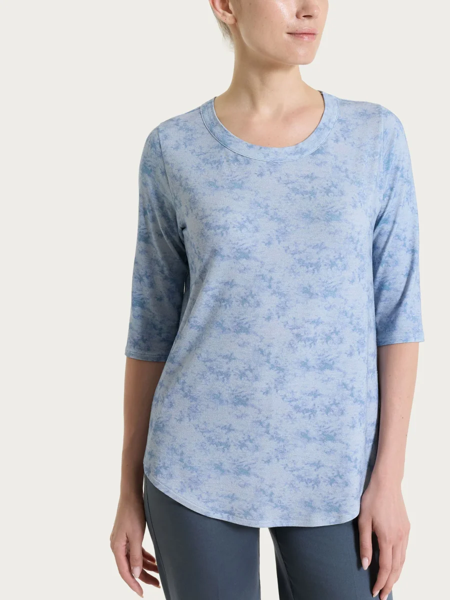 Maglietta girocollo con fantasia sfumata in jersey di viscosa crêpe - Fant. Dusty Blue