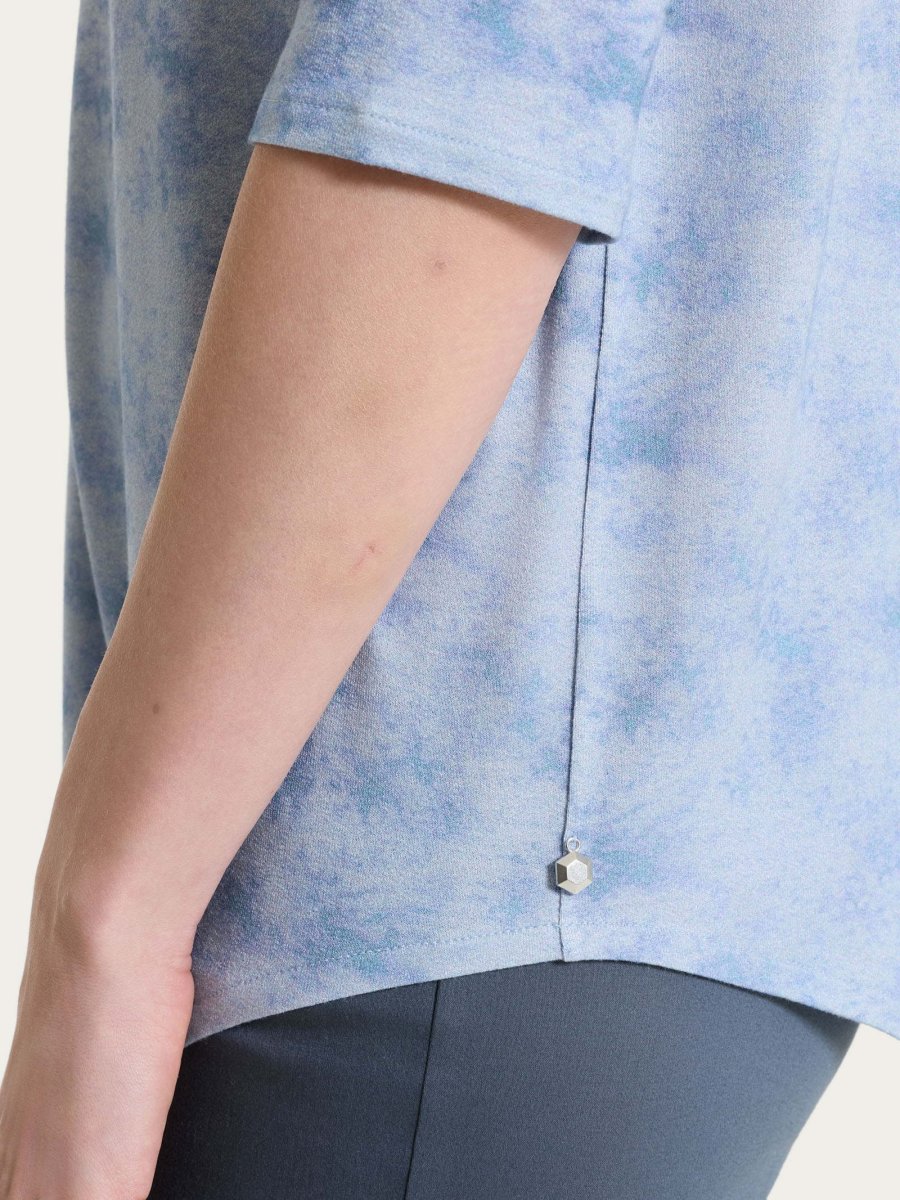 Maglietta girocollo con fantasia sfumata in jersey di viscosa crêpe - Fant. Dusty Blue - immagine 5