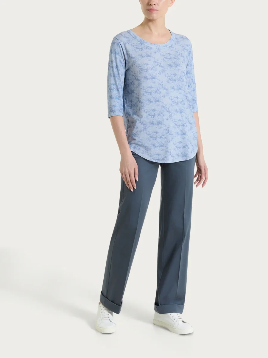 Maglietta girocollo con fantasia sfumata in jersey di viscosa crêpe - Fant. Dusty Blue - immagine 7