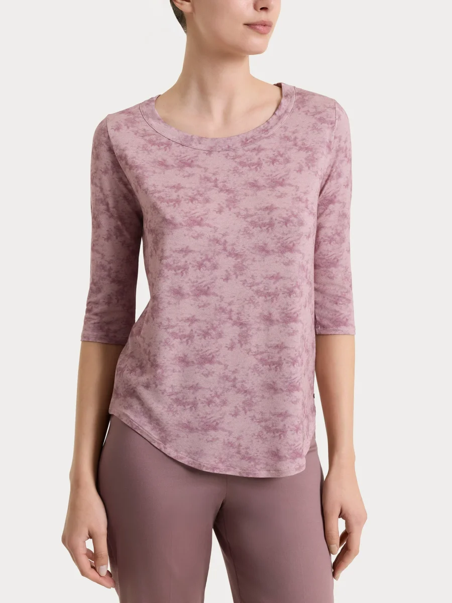 Maglietta girocollo con fantasia sfumata in jersey di viscosa crêpe - Fant. Hushed Violet