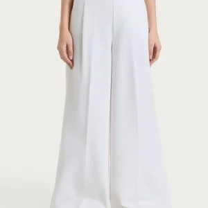 Pantalone lungo a palazzo con tasche e pinces in Compact Light - Bianco