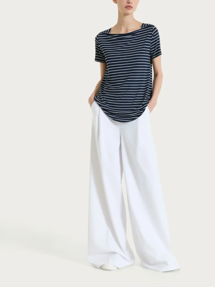 Pantalone lungo a palazzo con tasche e pinces in Compact Light - Bianco - immagine 5