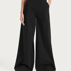 Pantalone lungo a palazzo con tasche e pinces in Compact Light - Nero