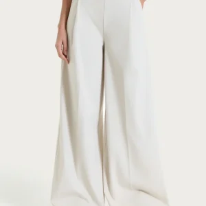 Pantalone lungo a palazzo con tasche e pinces in Compact Light - Champignon