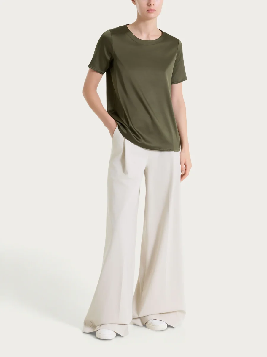 Pantalone lungo a palazzo con tasche e pinces in Compact Light - Champignon - immagine 5