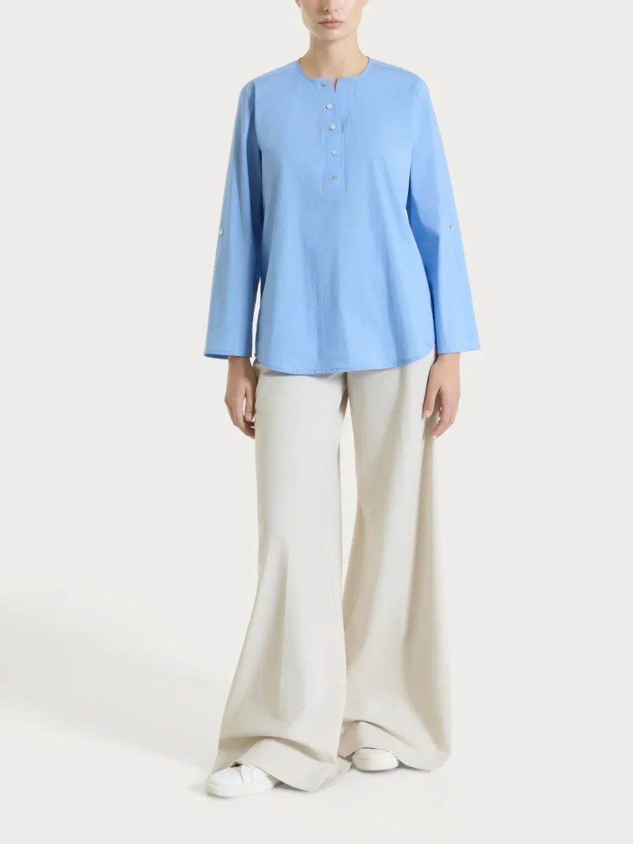 Pantalone lungo a palazzo con tasche e pinces in Compact Light - Champignon - immagine 7