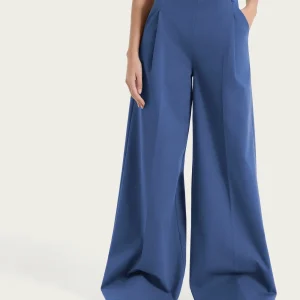 Pantalone lungo a palazzo con tasche e pinces in Compact Light - Oceana