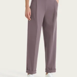 Pantalone a carota con tasche e pinces in Compact Light - Plum Truffle