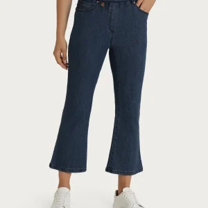 Jeans flare alla caviglia con tasche e vita piatta in Light Denim - Indigo