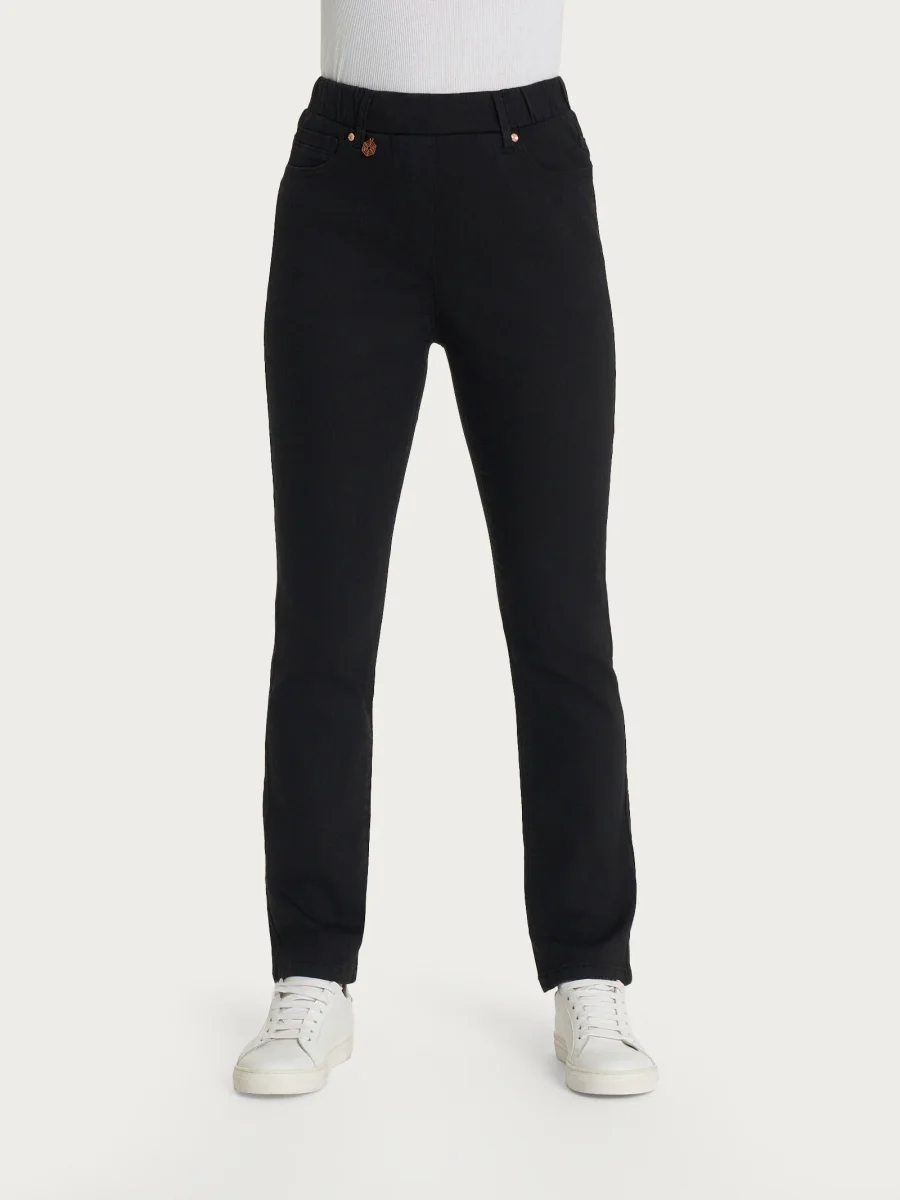 Jeans a gamba dritta con tasche e vita piatta in Light Denim - Nero