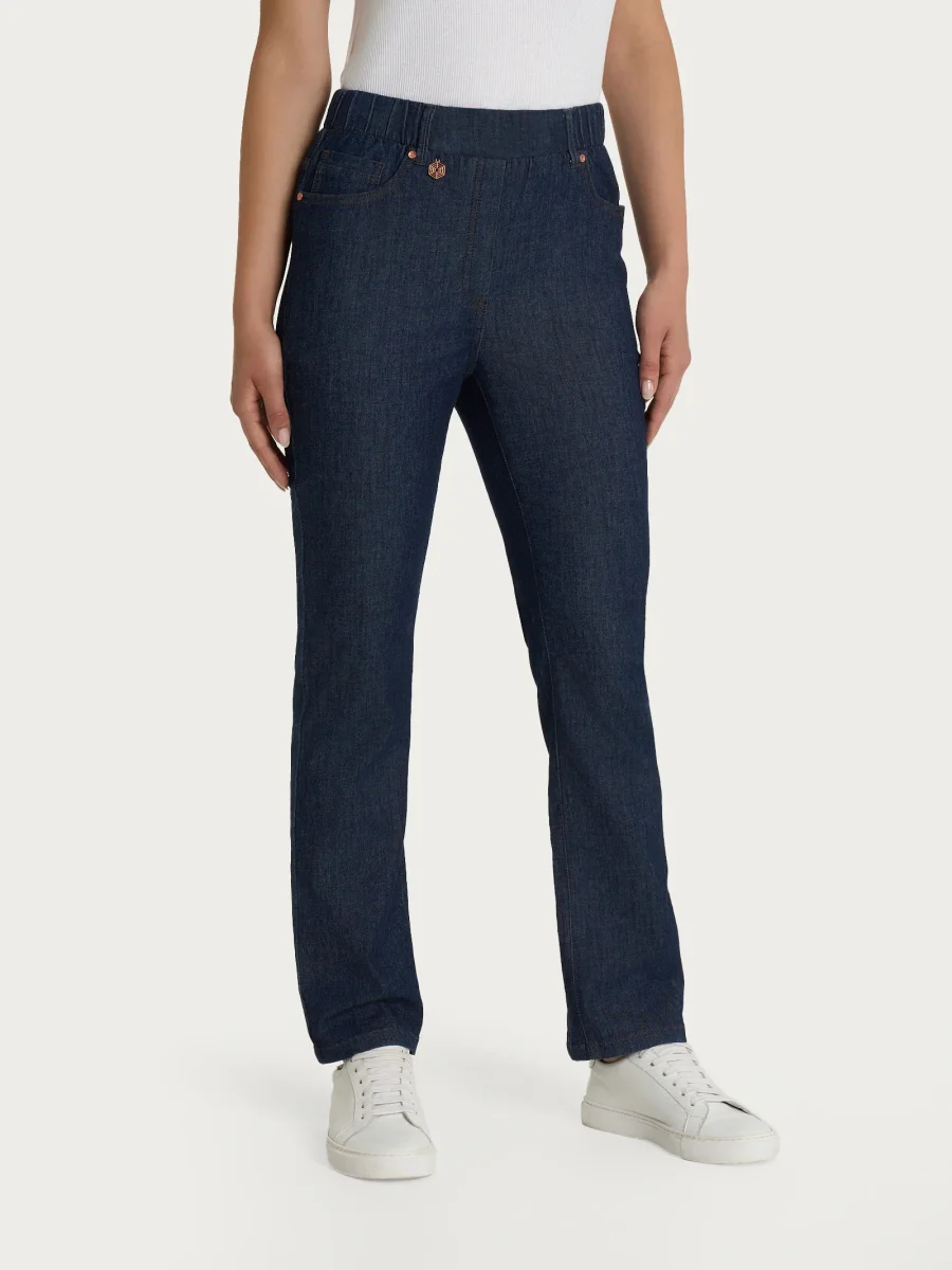 Jeans a gamba dritta con tasche e vita piatta in Light Denim - Indigo - immagine 2