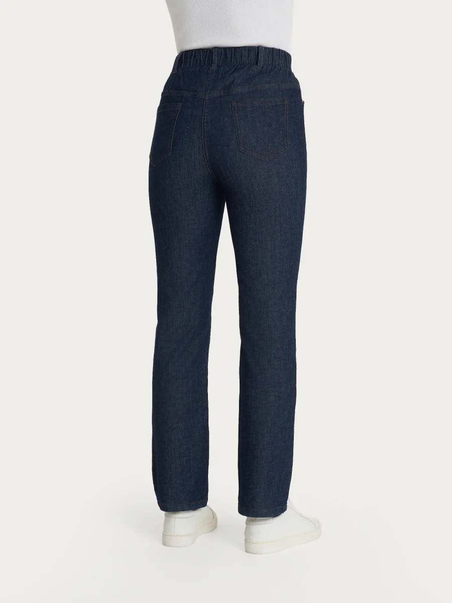 Jeans a gamba dritta con tasche e vita piatta in Light Denim - Indigo - immagine 3