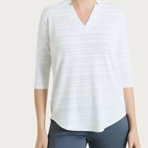 Maglietta con scollo a V e righe orizzontali alternate in Viscosa Summer - Fant.White