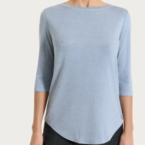 Maglietta con stampa e scollo a barchetta in jersey di viscosa crêpe - Fant. Dusty Blue