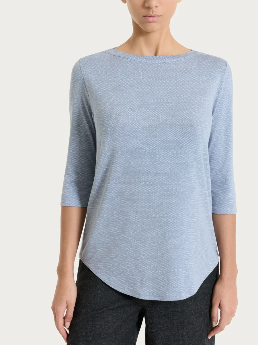 Maglietta con stampa e scollo a barchetta in jersey di viscosa crêpe - Fant. Dusty Blue - immagine 2