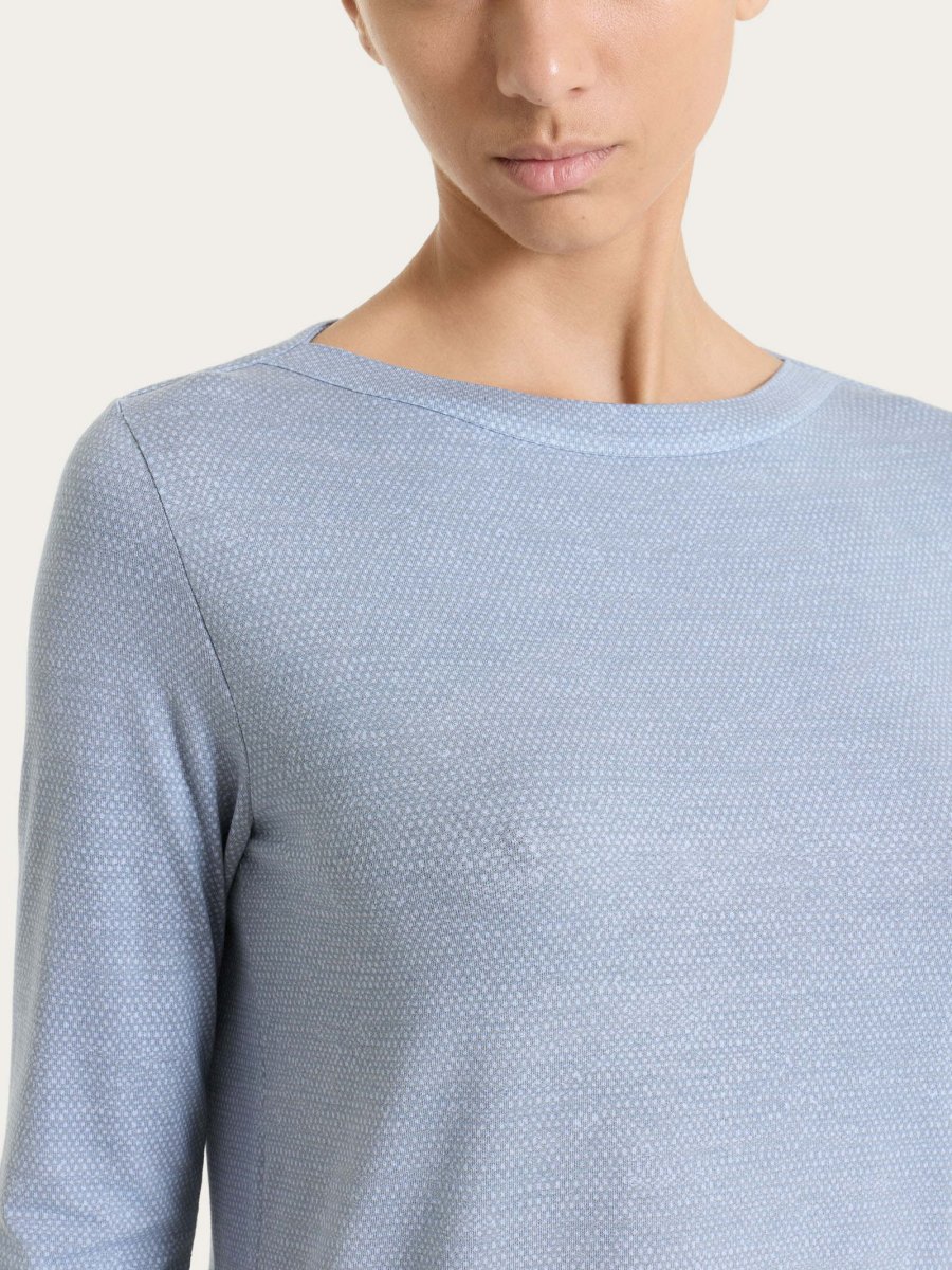 Maglietta con stampa e scollo a barchetta in jersey di viscosa crêpe - Fant. Dusty Blue - immagine 4
