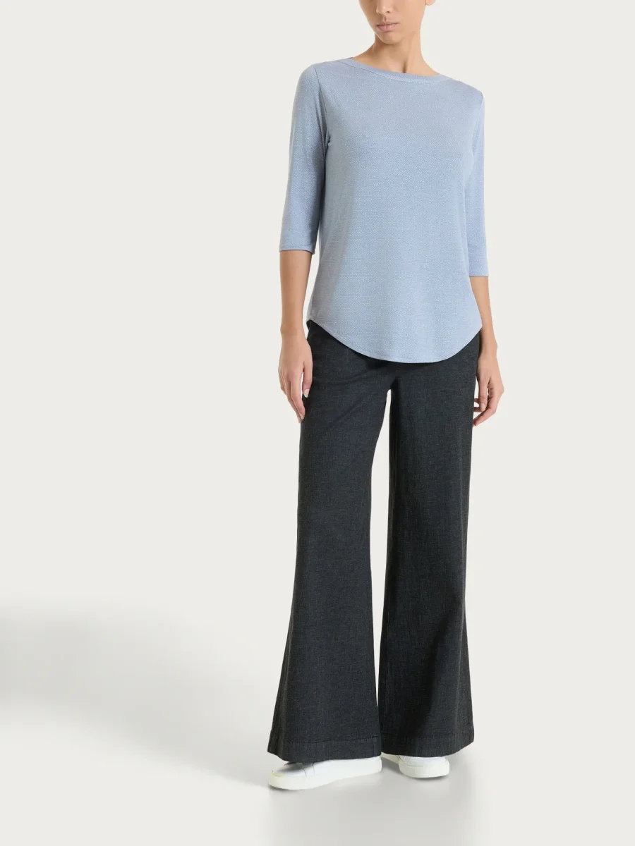 Maglietta con stampa e scollo a barchetta in jersey di viscosa crêpe - Fant. Dusty Blue - immagine 6