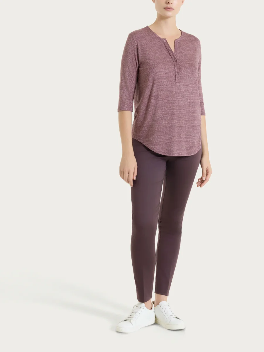 Maglietta con stampa e collo a serafino in jersey di viscosa crêpe - Fant. Twilight Mauve - immagine 6