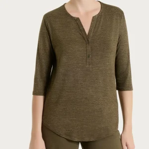 Maglietta con stampa e collo a serafino in jersey di viscosa crêpe - Fant. Military Olive