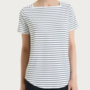 Maglietta a righe con collo a barchetta in Summer Light Piquet - Fant.Bianco