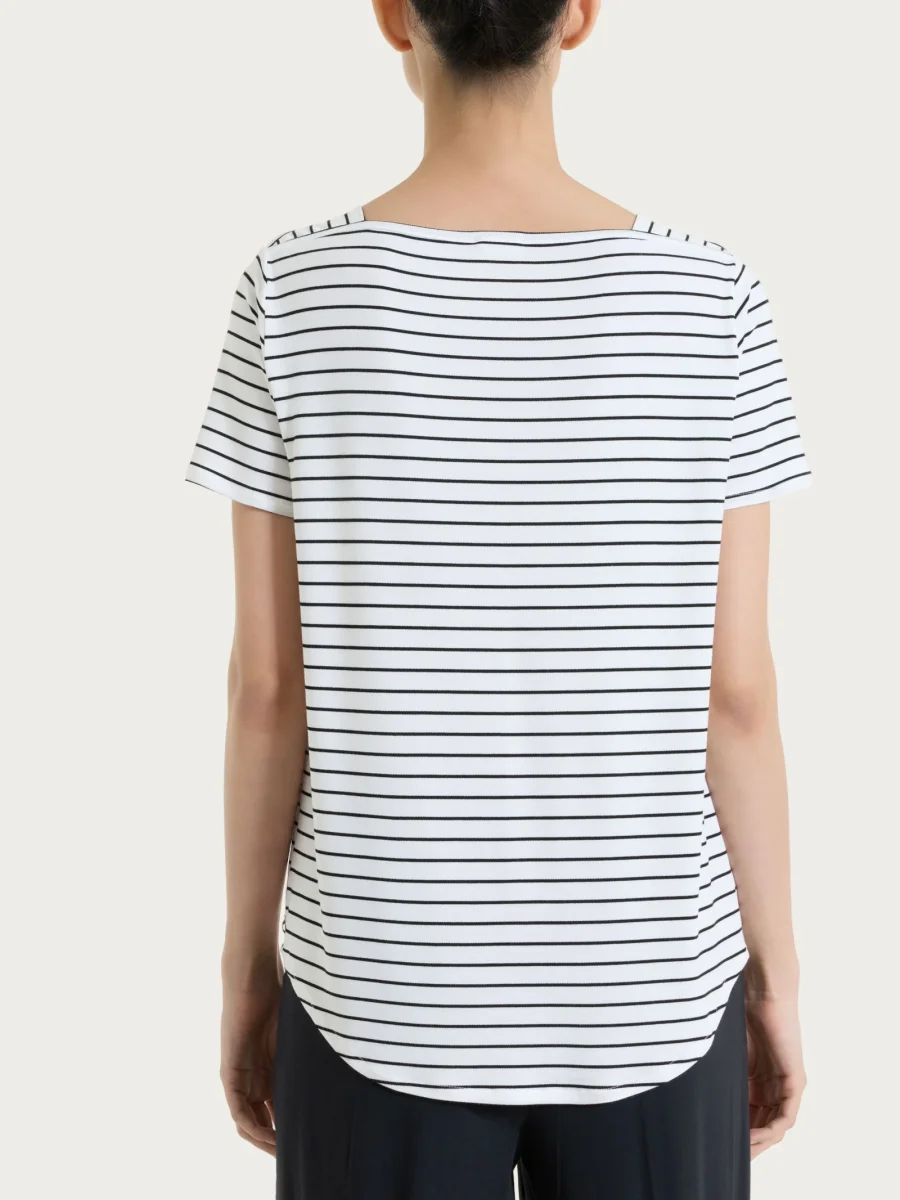 Maglietta a righe con collo a barchetta in Summer Light Piquet - Fant.Bianco - immagine 3