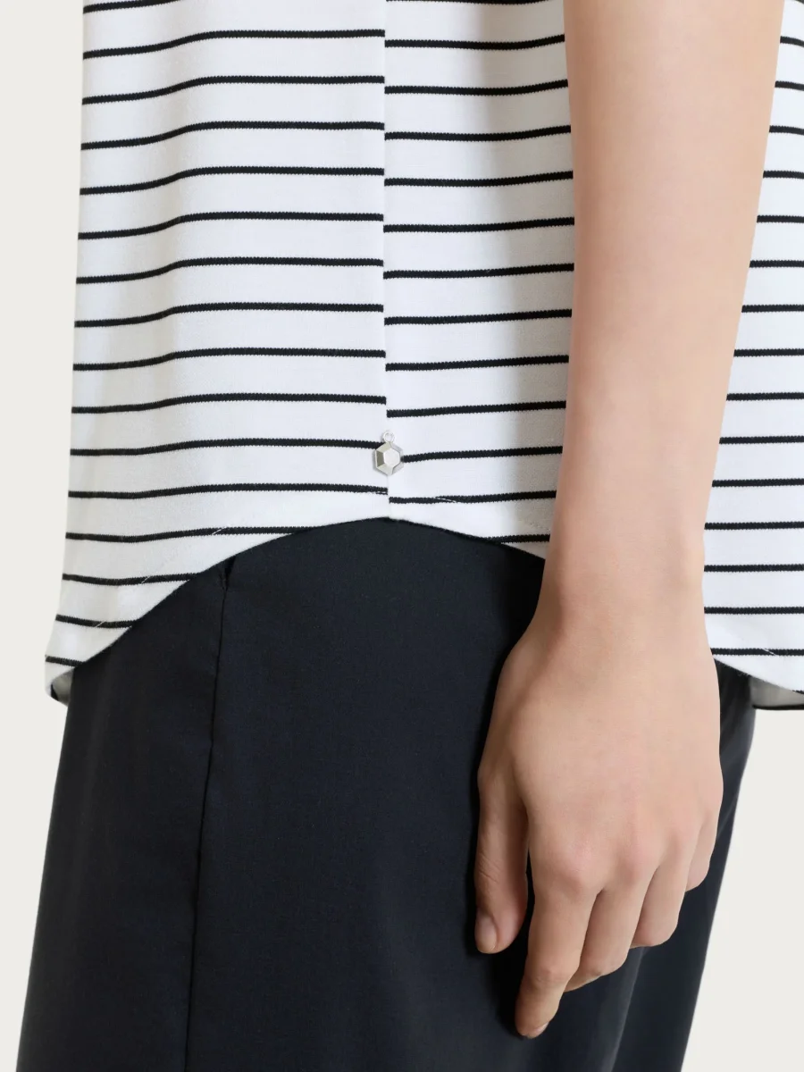 Maglietta a righe con collo a barchetta in Summer Light Piquet - Fant.Bianco - immagine 4