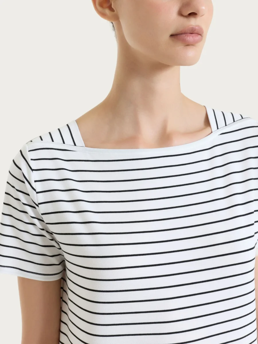 Maglietta a righe con collo a barchetta in Summer Light Piquet - Fant.Bianco - immagine 5