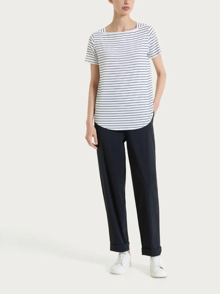 Maglietta a righe con collo a barchetta in Summer Light Piquet - Fant.Bianco - immagine 6