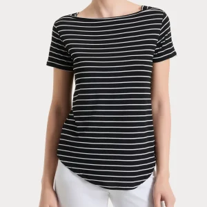 Maglietta a righe con collo a barchetta in Summer Light Piquet - Fant.Nero