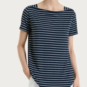 Maglietta a righe con collo a barchetta in Summer Light Piquet - Fant.Bleu