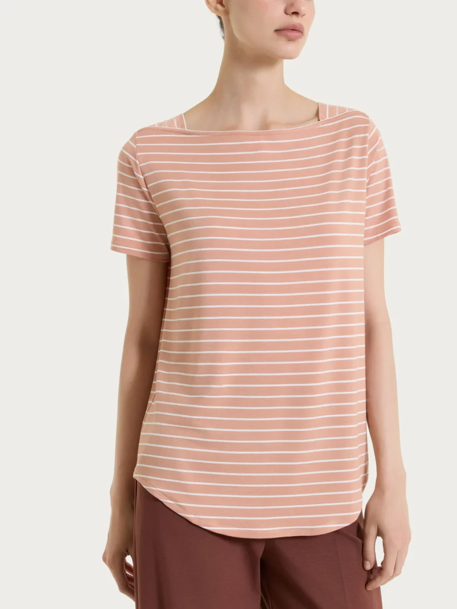 Maglietta a righe con collo a barchetta in Summer Light Piquet - Fant. Cork