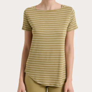 Maglietta a righe con collo a barchetta in Summer Light Piquet - Fant. Khaki