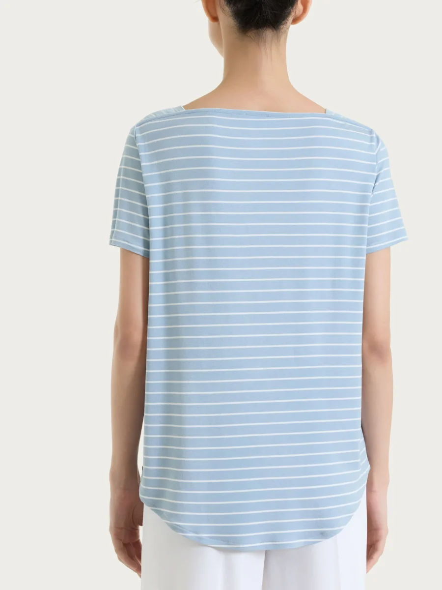 Maglietta a righe con collo a barchetta in Summer Light Piquet - Fant. Dusty Blue - immagine 3