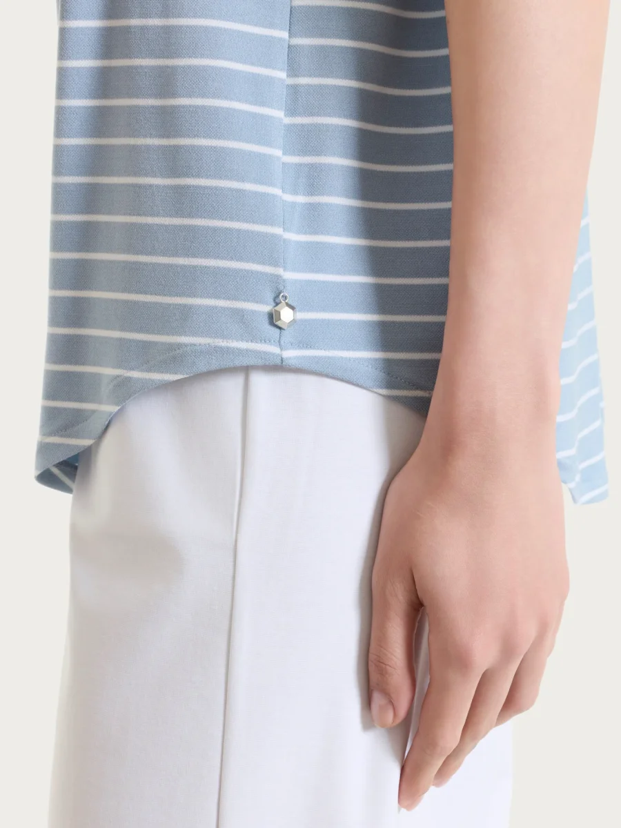 Maglietta a righe con collo a barchetta in Summer Light Piquet - Fant. Dusty Blue - immagine 4