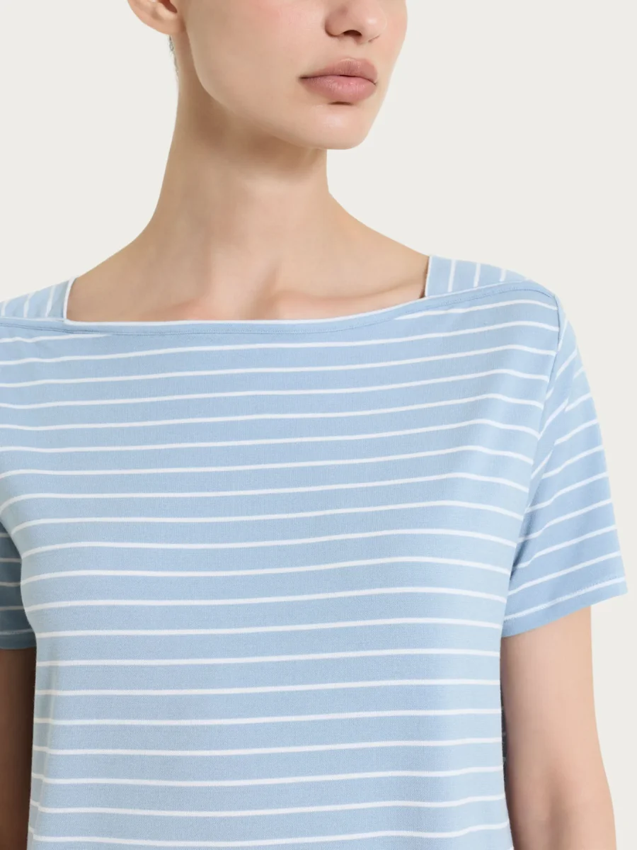 Maglietta a righe con collo a barchetta in Summer Light Piquet - Fant. Dusty Blue - immagine 5