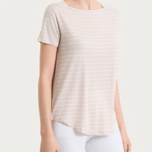 Maglietta a righe con collo a barchetta in Summer Light Piquet - Fant. Almond Peach