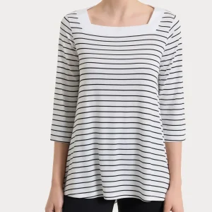 Maglietta a righe con collo squadrato in Summer Light Piquet - Fant.Bianco