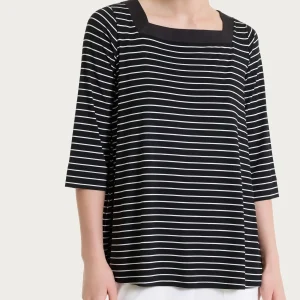 Maglietta a righe con collo squadrato in Summer Light Piquet - Fant.Nero