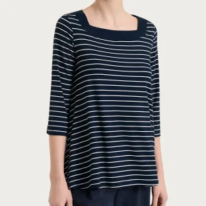 Maglietta a righe con collo squadrato in Summer Light Piquet - Fant.Bleu