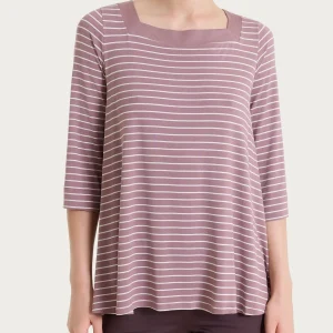 Maglietta a righe con collo squadrato in Summer Light Piquet - Fant. Twilight Mauve