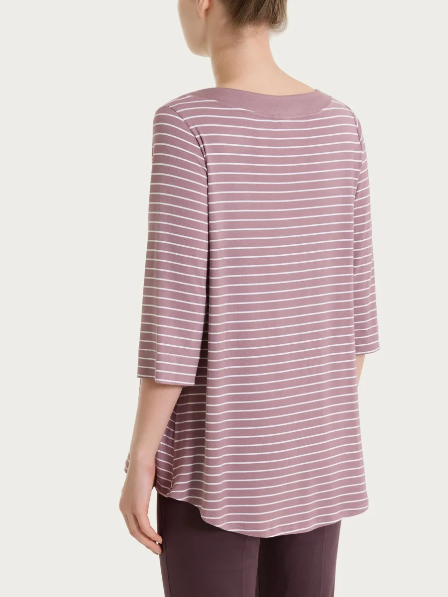 Maglietta a righe con collo squadrato in Summer Light Piquet - Fant. Twilight Mauve - immagine 3