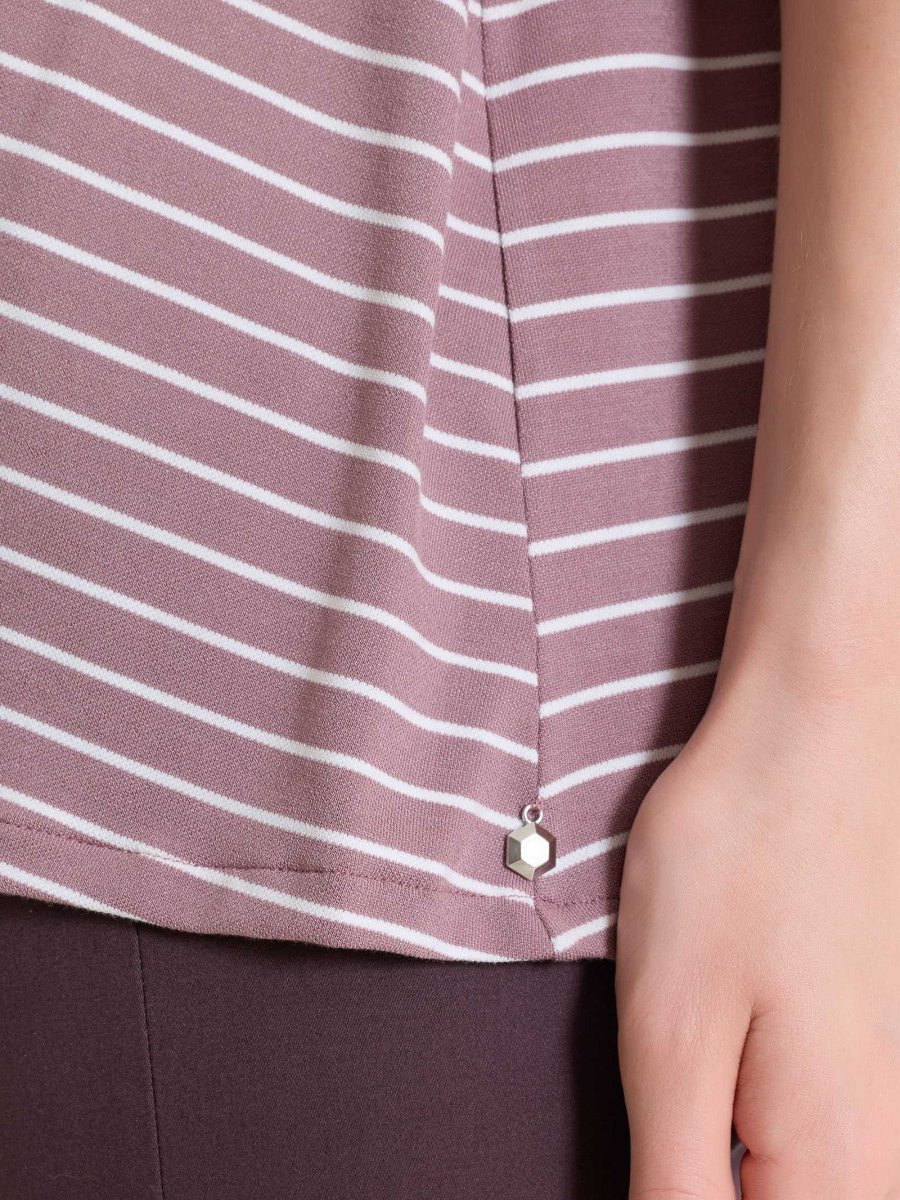 Maglietta a righe con collo squadrato in Summer Light Piquet - Fant. Twilight Mauve - immagine 4