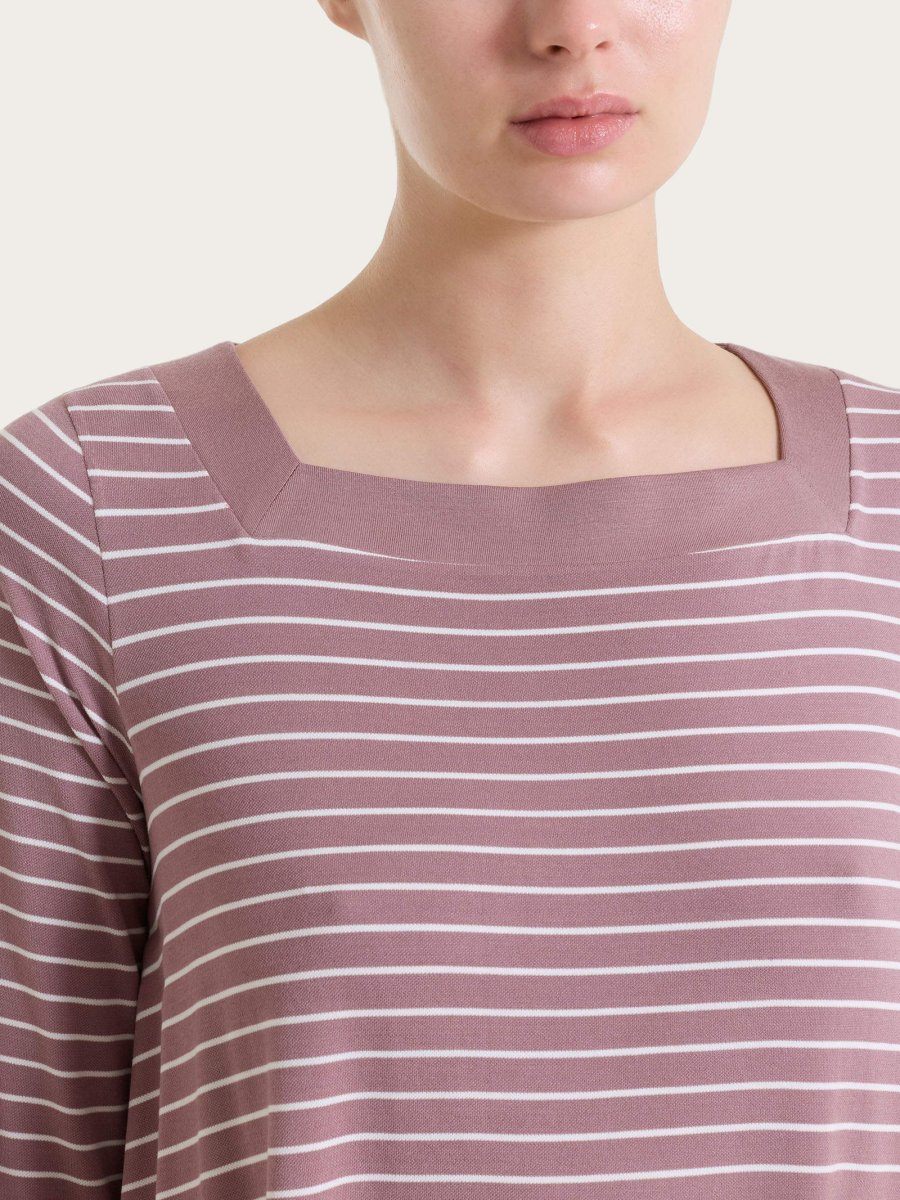 Maglietta a righe con collo squadrato in Summer Light Piquet - Fant. Twilight Mauve - immagine 5