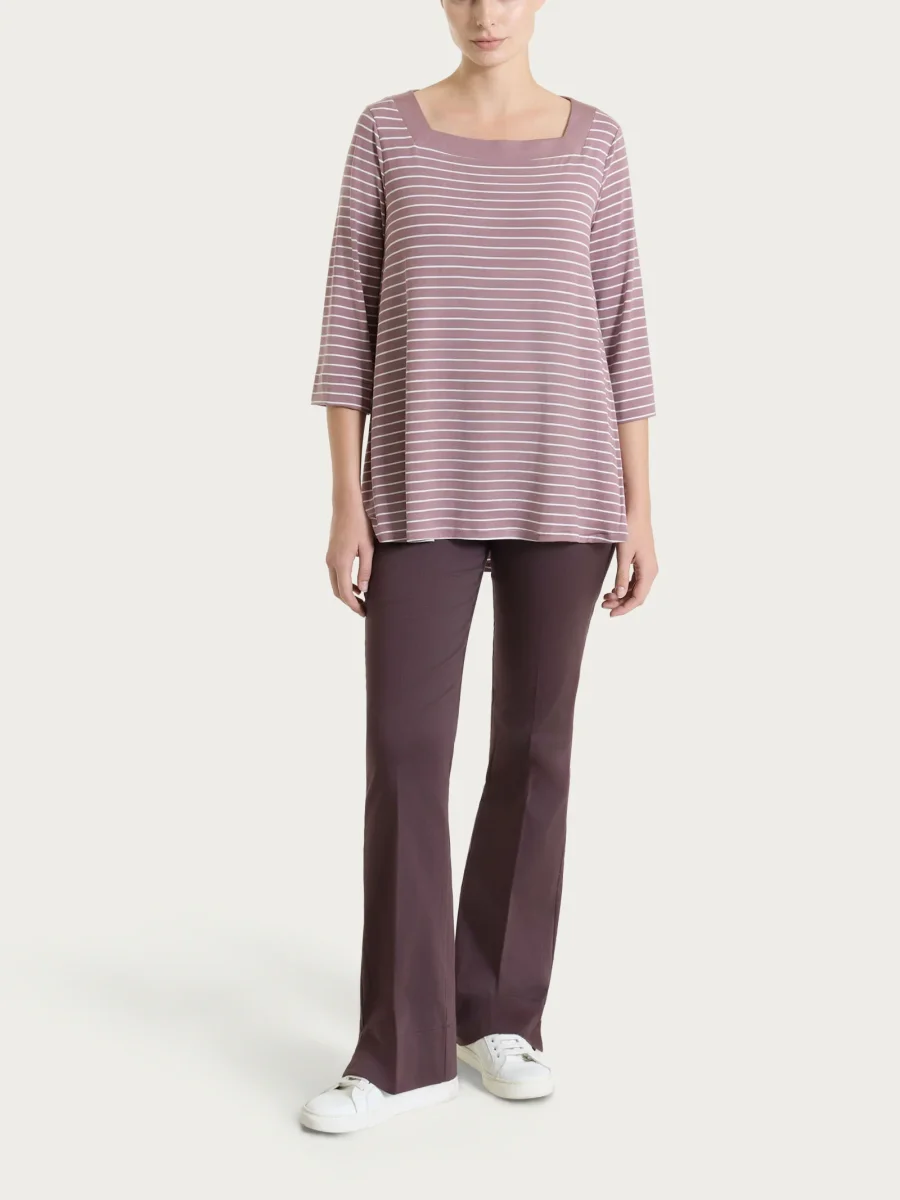 Maglietta a righe con collo squadrato in Summer Light Piquet - Fant. Twilight Mauve - immagine 6