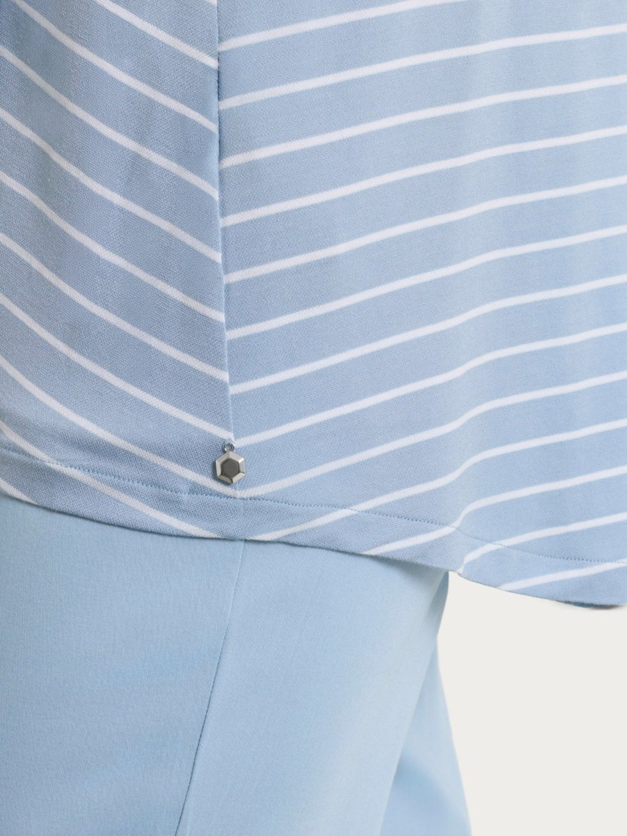 Maglietta a righe con collo squadrato in Summer Light Piquet - Fant. Dusty Blue - immagine 4