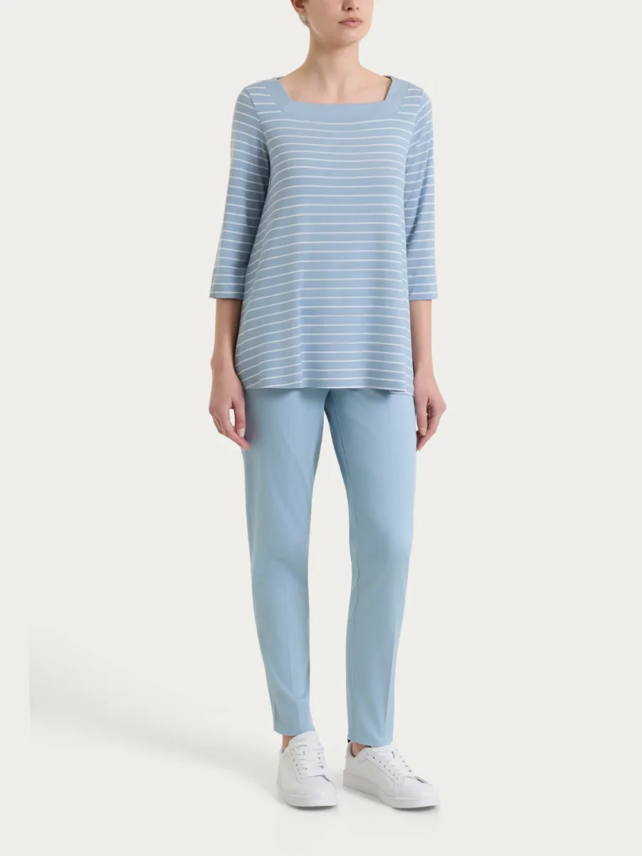 Maglietta a righe con collo squadrato in Summer Light Piquet - Fant. Dusty Blue - immagine 5