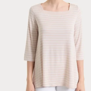 Maglietta a righe con collo squadrato in Summer Light Piquet - Fant. Almond Peach