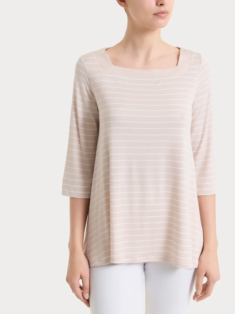 Maglietta a righe con collo squadrato in Summer Light Piquet - Fant. Almond Peach - immagine 2