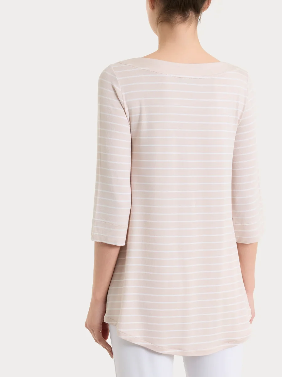 Maglietta a righe con collo squadrato in Summer Light Piquet - Fant. Almond Peach - immagine 3