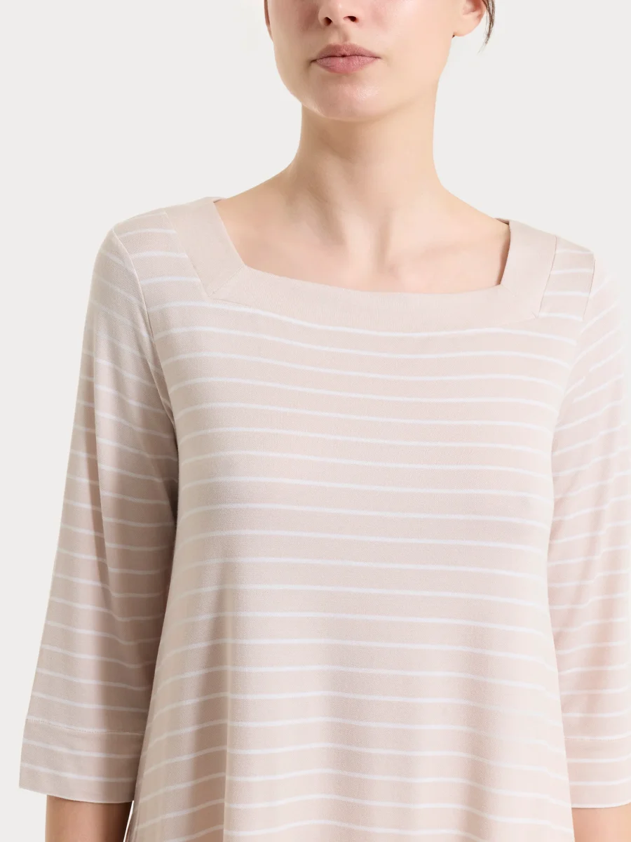 Maglietta a righe con collo squadrato in Summer Light Piquet - Fant. Almond Peach - immagine 5